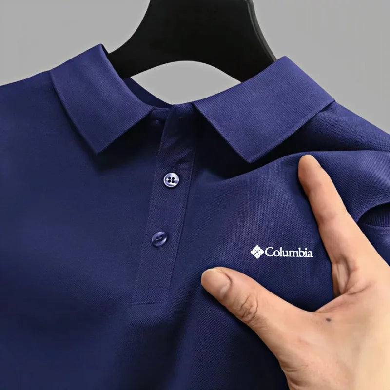 Men's Embroidered Polo Shirt - Short Sleeve Casual Solid Color Top