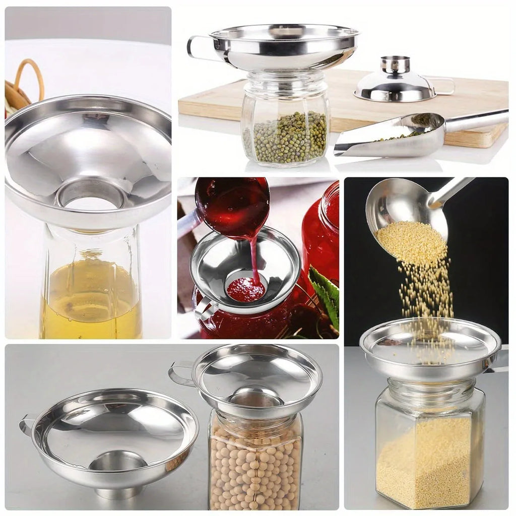 Juego de 3 embudos de cocina de acero inoxidable, embudos pequeños, embudo de boca ancha para tarros, embudo de silicona de grado alimenticio, accesorios de cocina