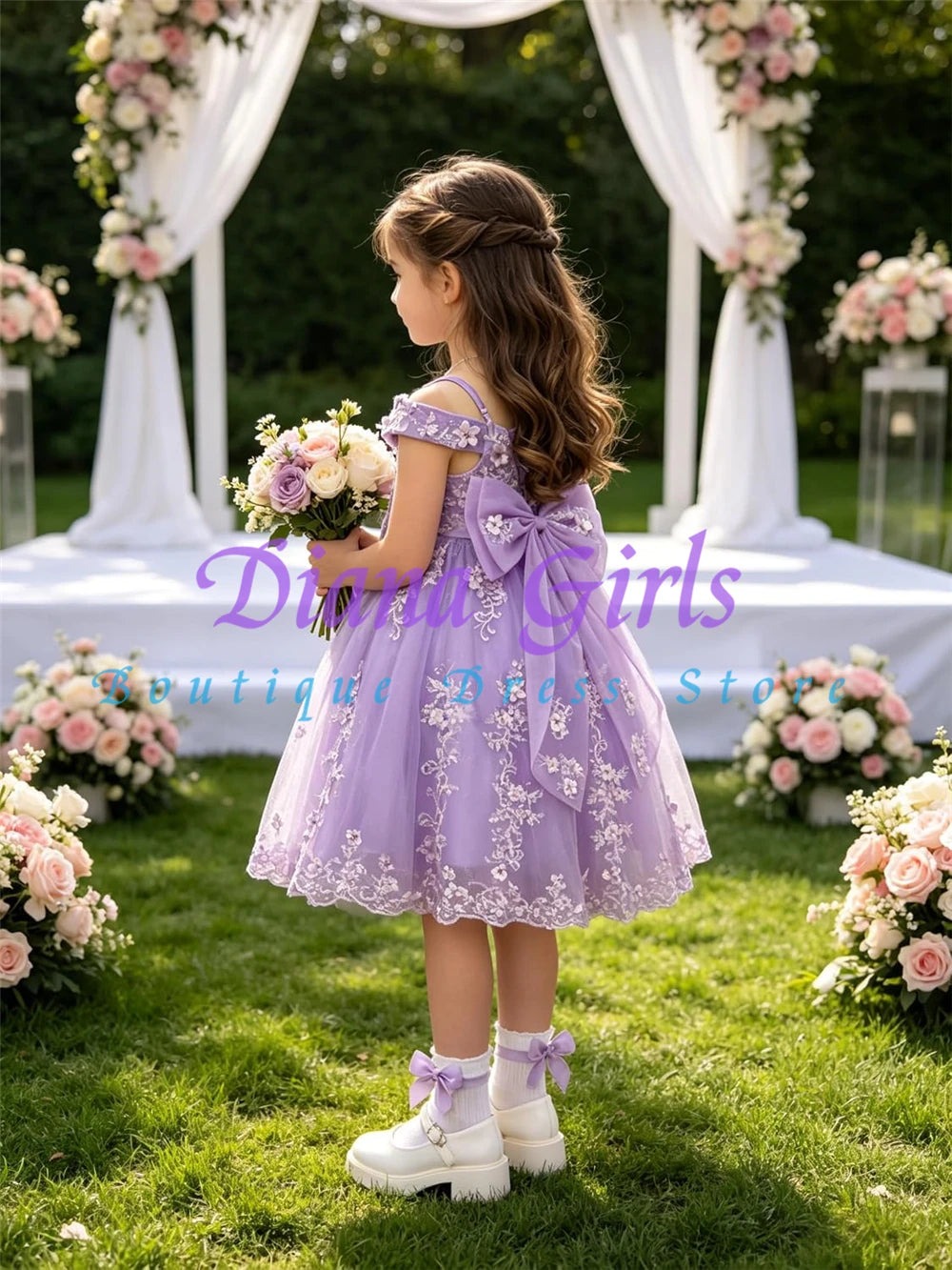 Gorgeous Quality Tulle Beading Flower Girl Dress Off Shoulder Flowers Lace First Communion Dress for Wedding Toddler Kids Gowns