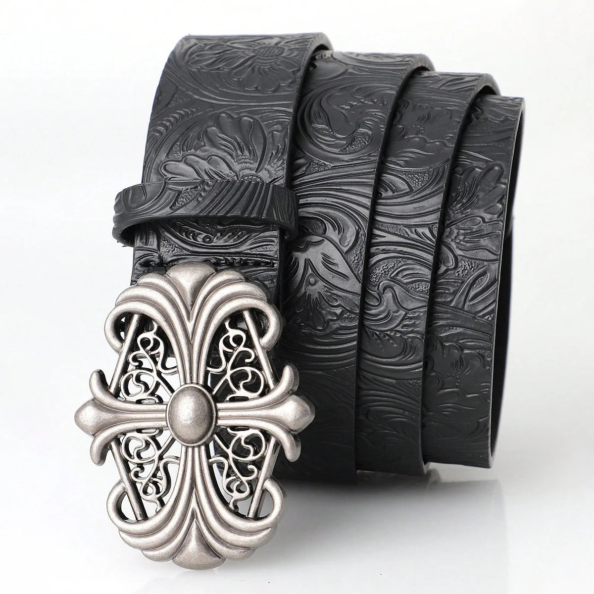 Retro Men's Belt Bohemian Style-Chic Black PU Leather Belt Fashion Vintage Hollow Buckle Belt Punk Rock Y2K Style，For Men Women