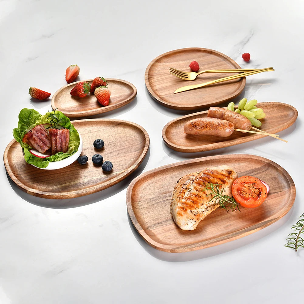 Wood Dinner Plates Irregular Oval Serving Tray Fruit Dishes Dry Fruit Sushi Tea Tray Bread Wooden Plate Home Decoration