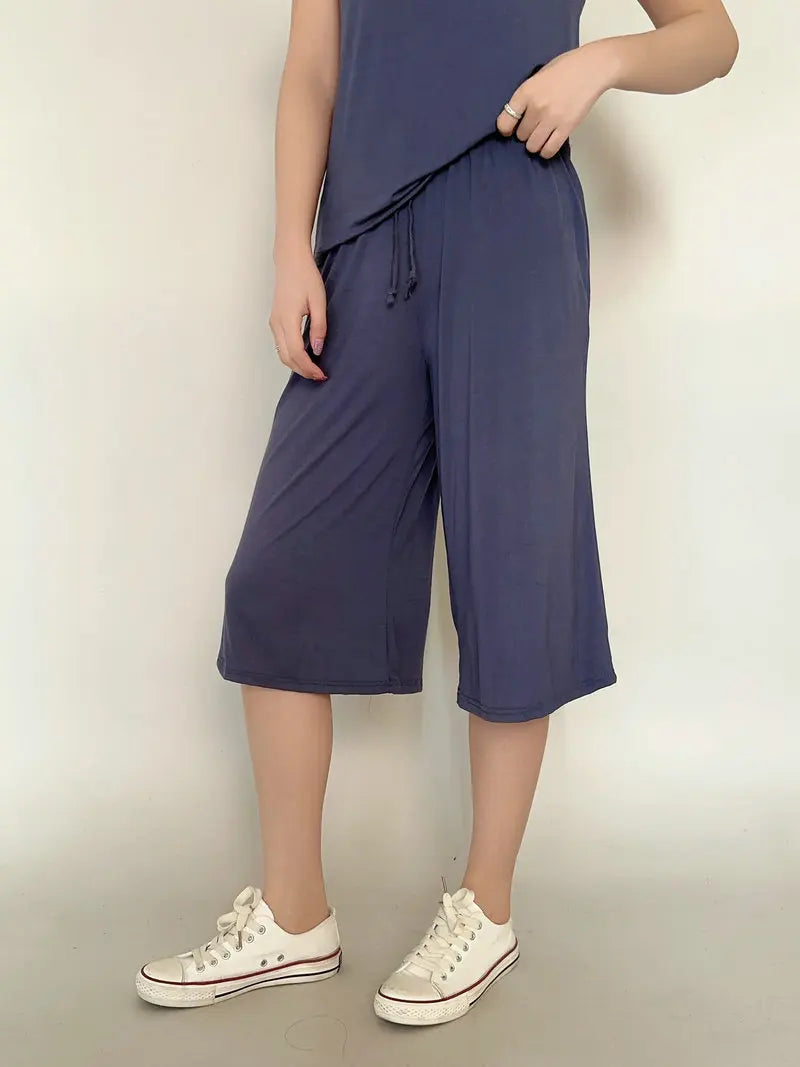Women's Modal Wide Leg Lounge Shorts - High Waist Loose Fit Casual