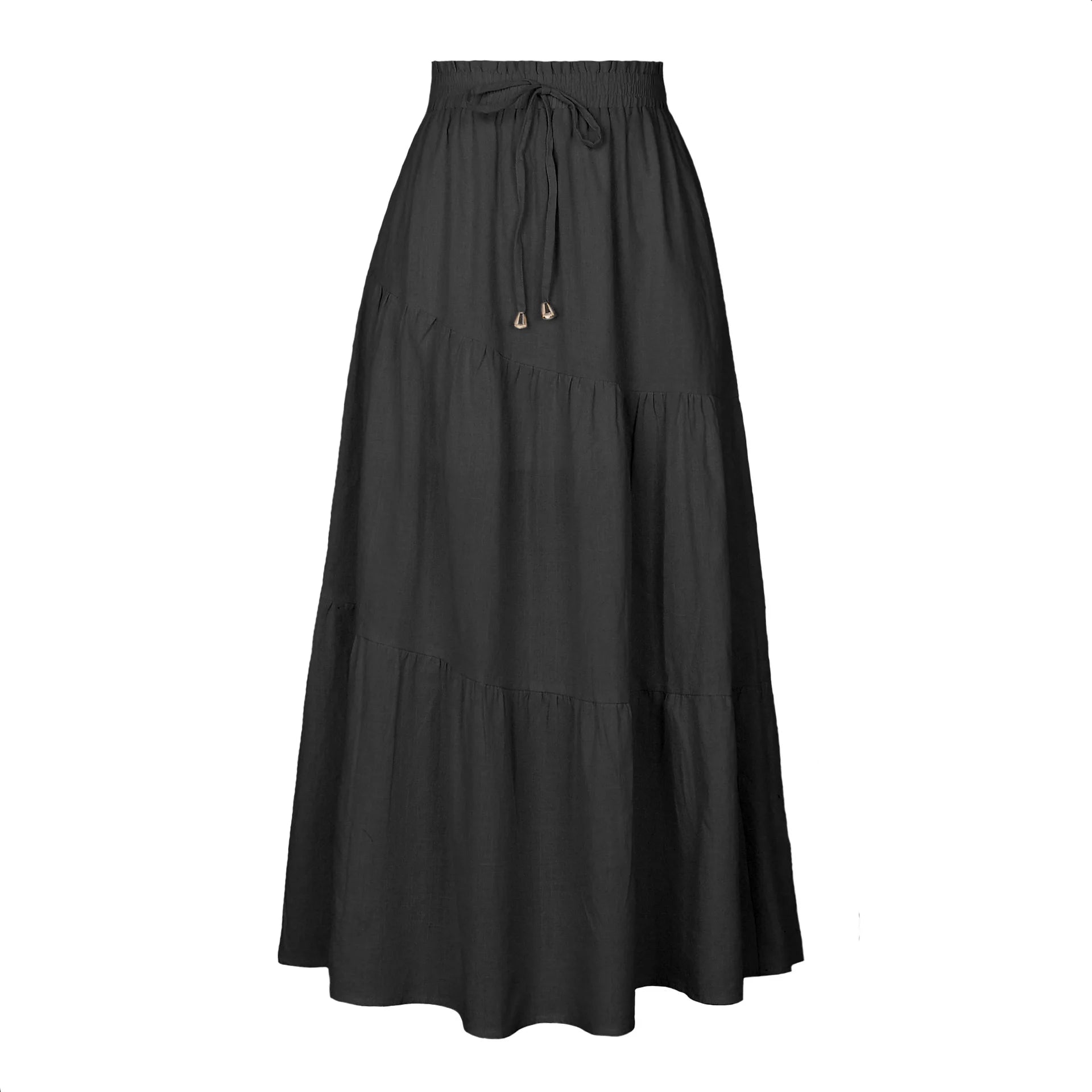Skirts women 2025 casual Premium cotton linen Solid color high-waisted elastic A-line large hem pleated skirts women's clothing