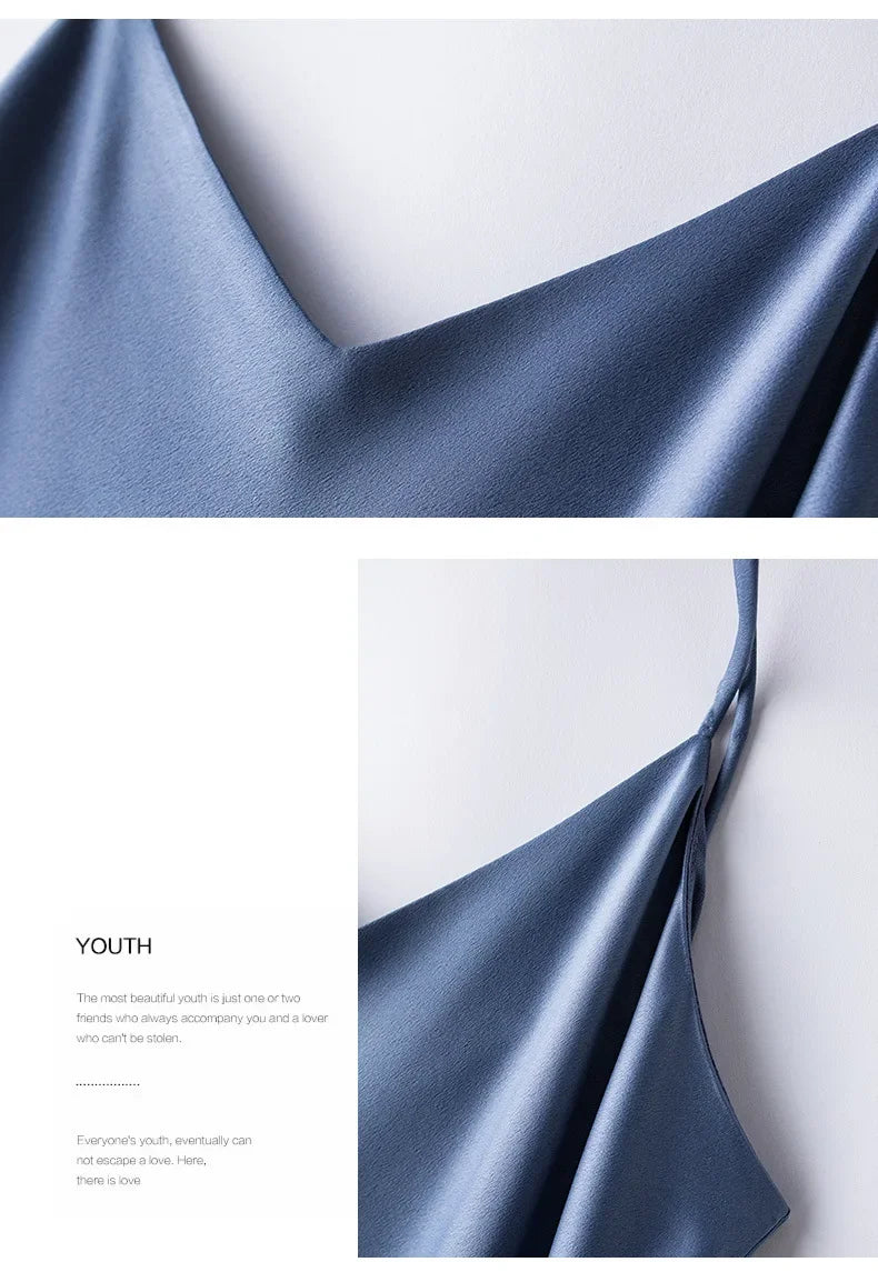 Silk Satin Wrap Dress Women's Base Fashion Spring Summer Beach Holiday Long Dress V-neck Sleeveless Empire Waist Ankle-length