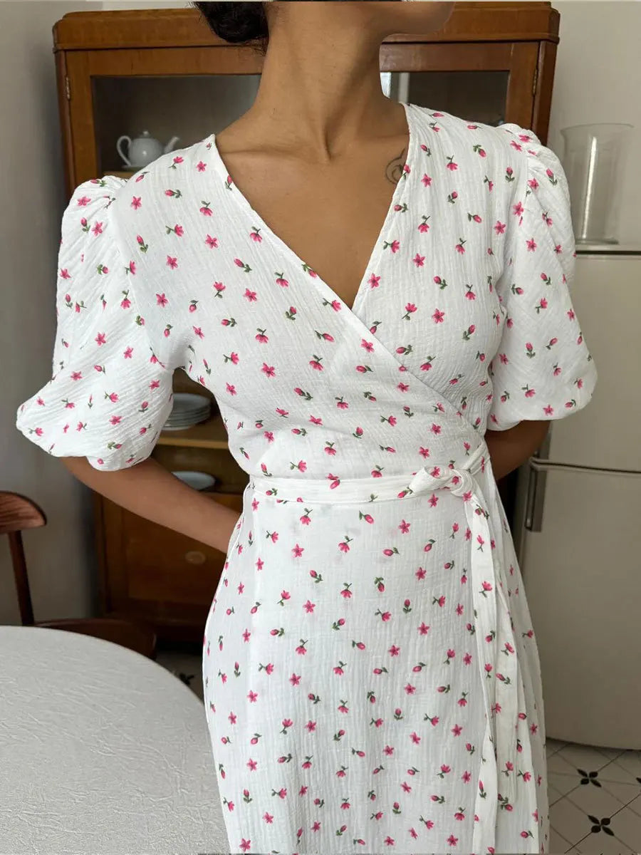 Summer 2026 Floral Jacquard Elegant Beige Flowy Long Dress for Women Bornladies Women's 100% Cotton A-Line Midi Dress
