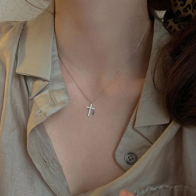 Fashion Cross Pendants Silver Color Clavicle Chain Choker Jesus Cross Pendant Necklace Jewelry For Men/Women'S