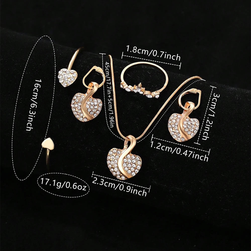 Women'S'S Quartz Watch Gold Luxury Women'S Ring Necklace Earring Rhinestone Fashion Wristwatch Casual Ladies Watches Jewelry Set ﻿