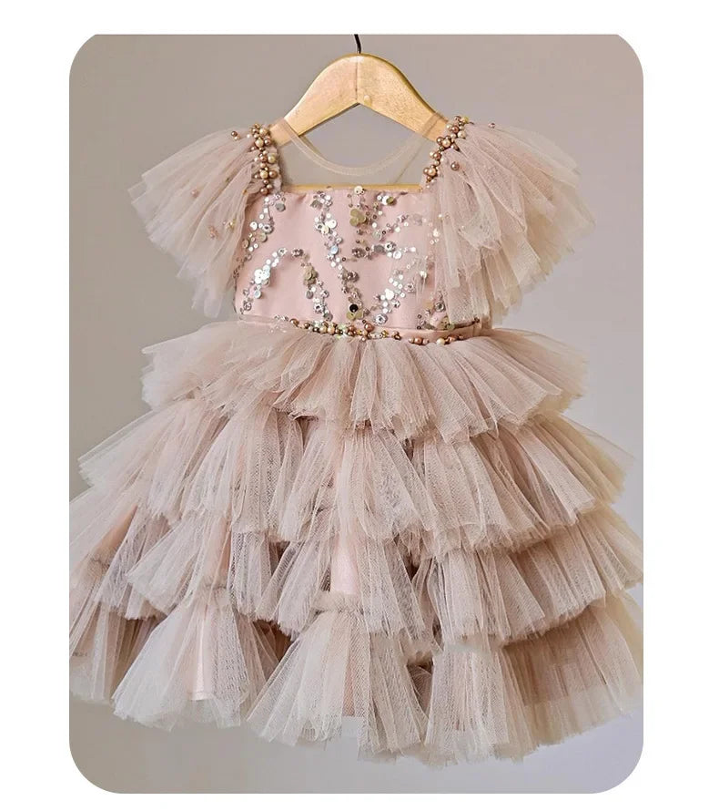 2026 Trendy Girls' Princess Dresses Gown Sparkling Sequined Sleeveless Dress with Charming Bow for Layered Tulle Special Events