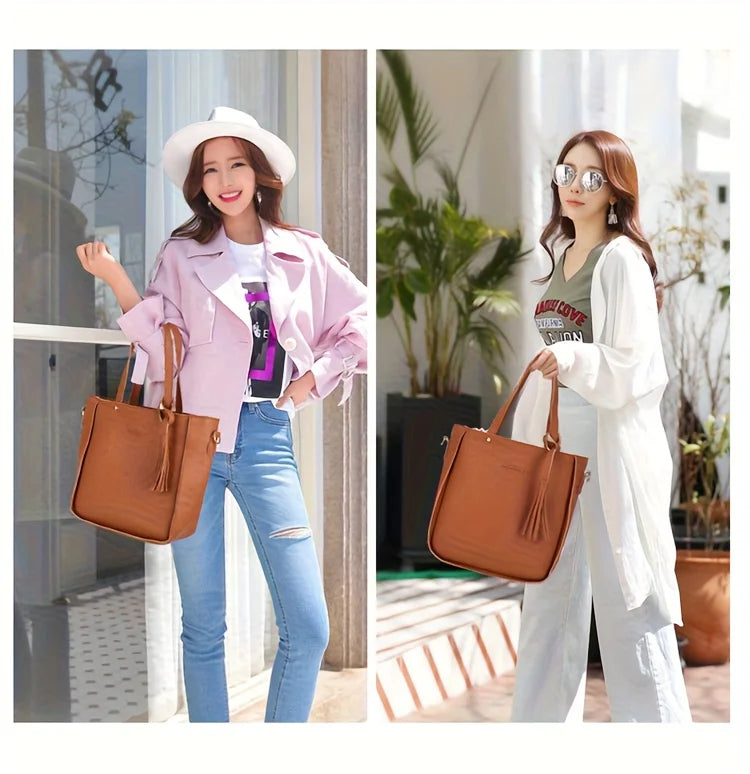 4pcs Elegant Minimalist Women'S Shoulder Bag, Handbag, Crossbody Bag, Women Storage Bag, Holiday Gift, Synthetic, Zipper Closure