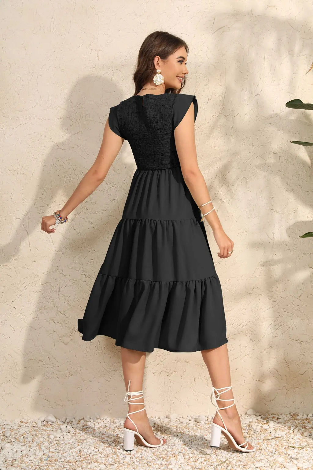 Dress for Pregnant Women Maternity Dress Fly-sleeved Pleated Layered Short-sleeved Clothes Chiffon Pregnant Dresses Clothing