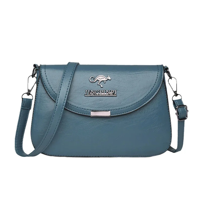 Soft Faux Leather Crossbody Bag, Metal Kangaroo Logo Mini Shoulder Purse, Adjustable Thin Strap Messenger Handbag for Women