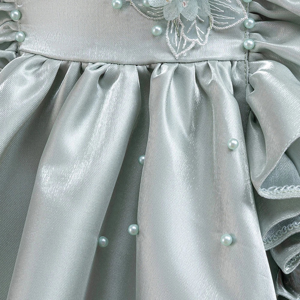HETISO 1-6 Years Girl Princess Dress Ruffle Sleeve Kids Puffy Satin Dresses Children's Ball Gown for Birthday Holiday New Year