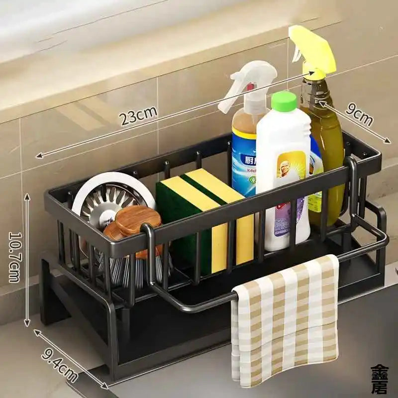 Estante compacto para especias montado en el grifo – Organizador de fregadero con escurridor – Almacenamiento de cocina que ahorra espacio para utensilios/accesorios