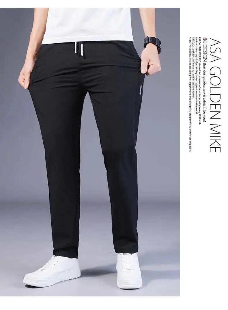 Summer Casual Ice Silk Pants Men's Trendy Large Size Long Trousers Korean Style Thin Straight Loose Sports Pants Quick Dry