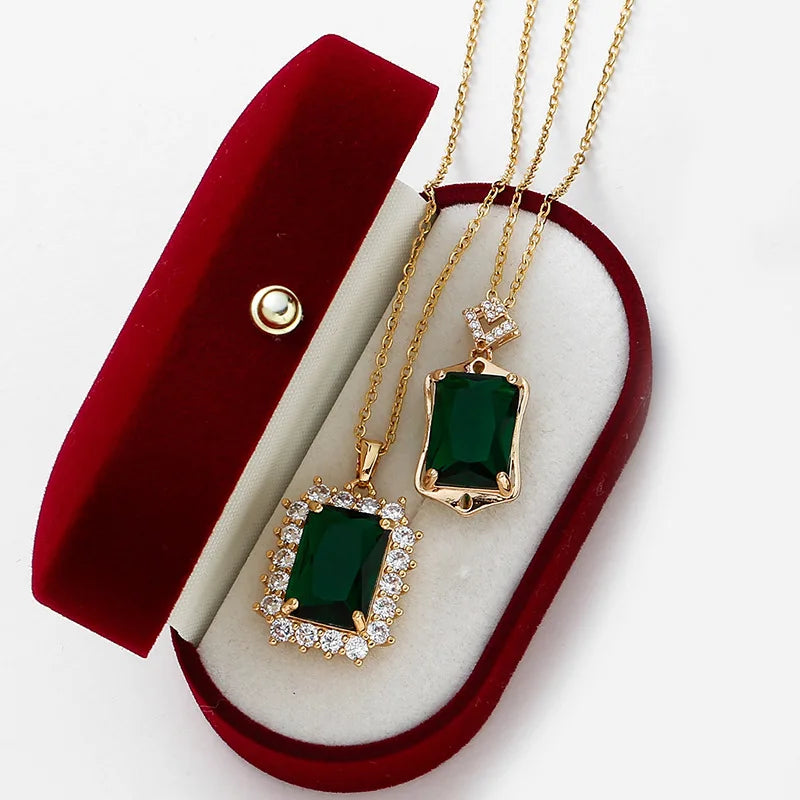 Stainless Steel Enamel Pendant Necklace Women's Fashion Green Leaf Flower Design Non-fading High-End Sensation Jewelry