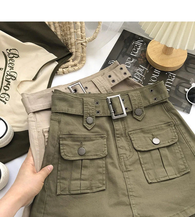 2026 Summer Safari Style Women Denim Pantskirt High-waist Short Slim A-line Jean Skirts Lady Anti-expose Lining Wide-leg Shorts