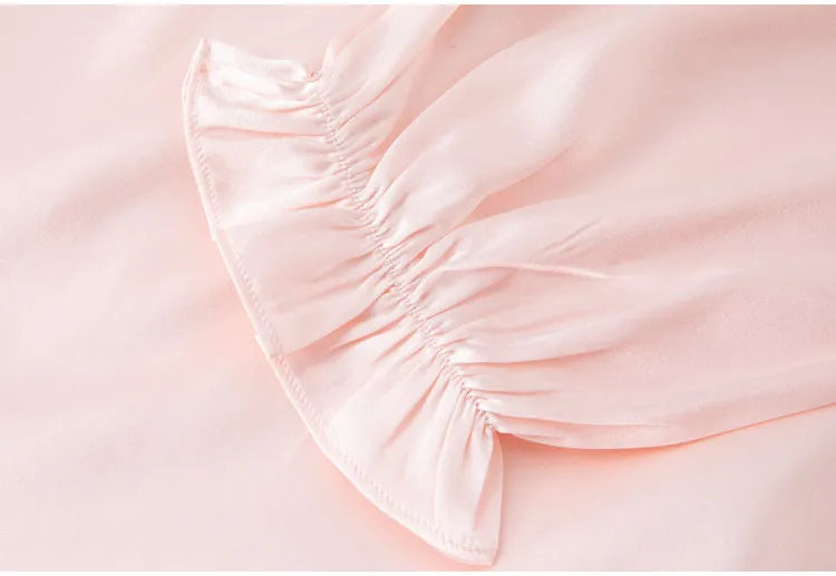 Women's Spring/Summer New 92% Natural Mulberry Silk Elastic Satin Solid Loose Sweet Wind Long Sleeve Home Clothes Nightdress