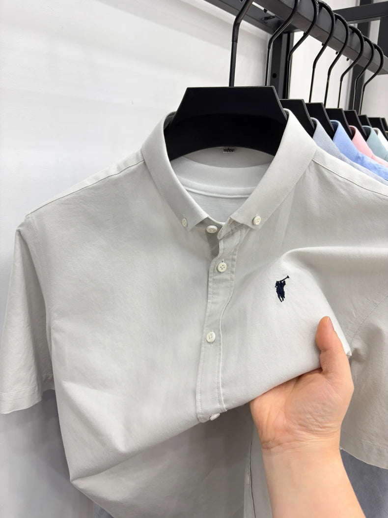 100% pure cotton short sleeve shirt summer new breathable men's T-shirt designer brand Paul Pony embroidery business casual top