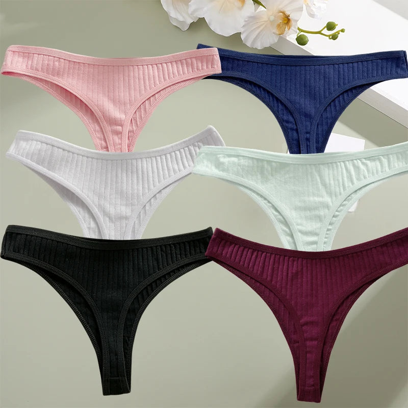 6Pcs/Set Cotton Panties G-String Women'S Panties Sexy Underwear Female Lingerie Thong Briefs For Woman Solid Color Intimate Pantys