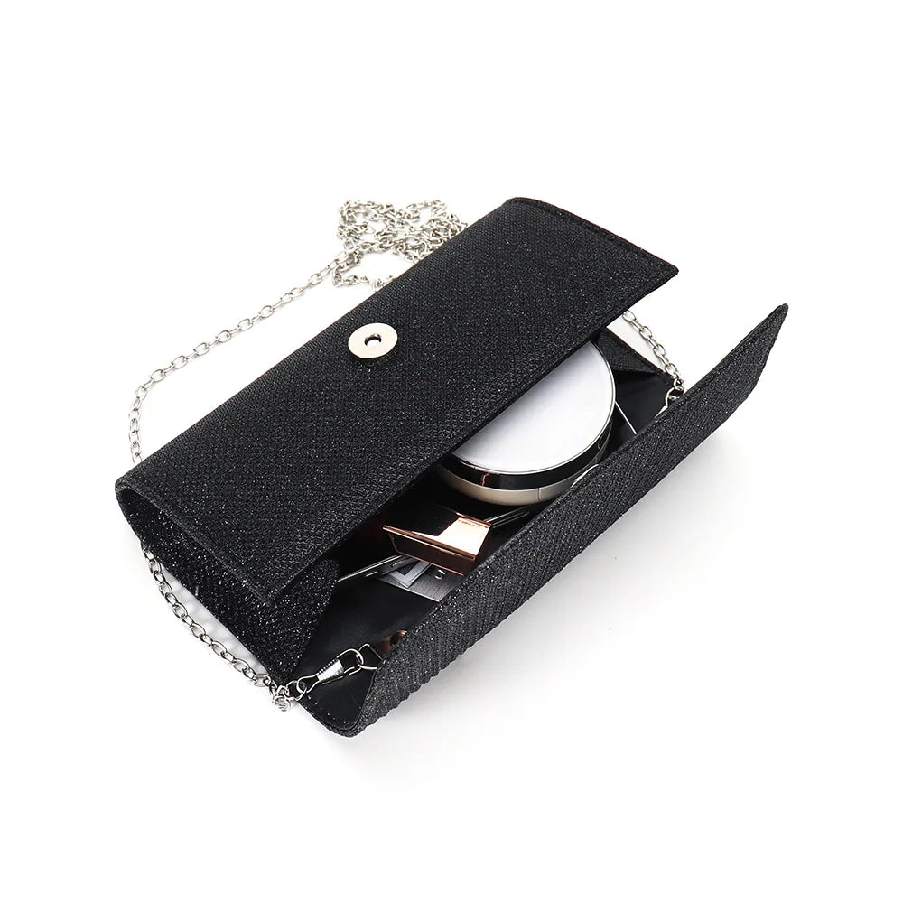 2026 New Women Fold Glitter Handbag Shiny Envelope Evening Bag Ladies Pleated Silver Clutch Chain Wedding Party Mini Long Purse