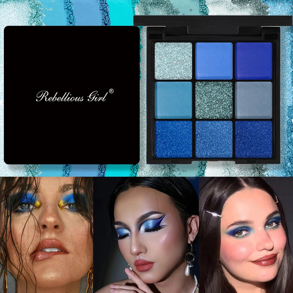 9 Color Blue Eyeshadow Palette Waterproof Sweatproof For Stage And Festival Performance