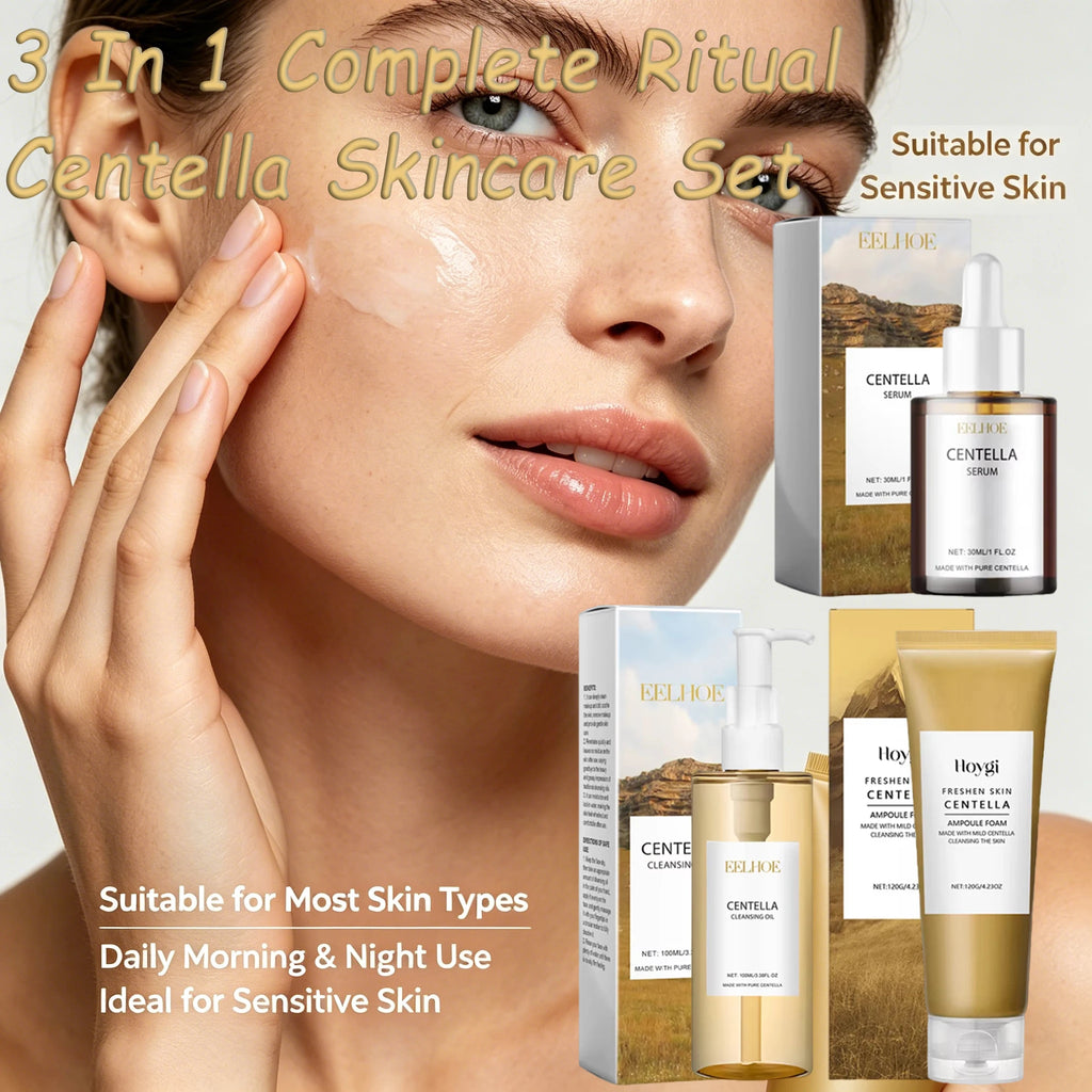 Eelhoe Centella 3-Step Skincare Set - Cleansing Oil, Foam & Serum