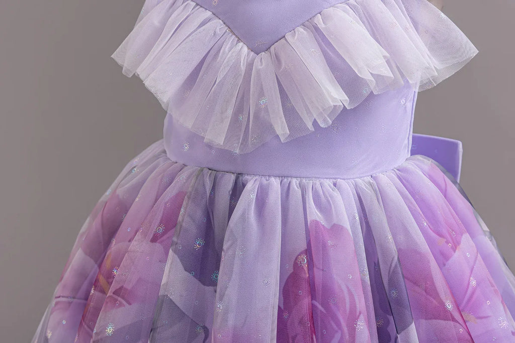 HETISO Gradient Floral Princess Dress for Girls Ruffle Lace Elegant Kid's Party Gown Festa Junina Style Ages 4-10 Years