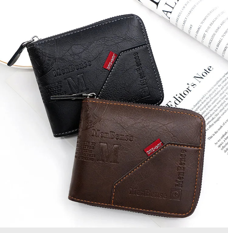 New Men Zipper Wallets Short Card Holder Vintage Male Wallet High Quality PU Leather Classic Coin Pocket Wallet For Boys