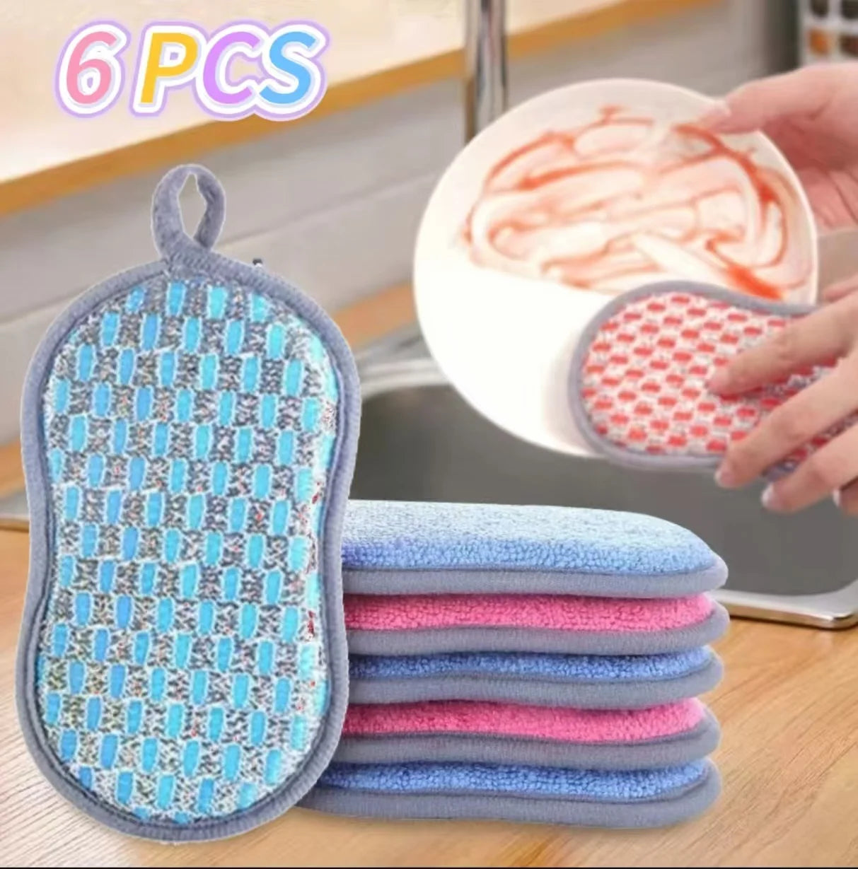 Esponja de limpieza de cocina, esponja de doble cara, estropajos para lavar platos, estropajo, paño de cocina, herramientas de limpieza de cocina