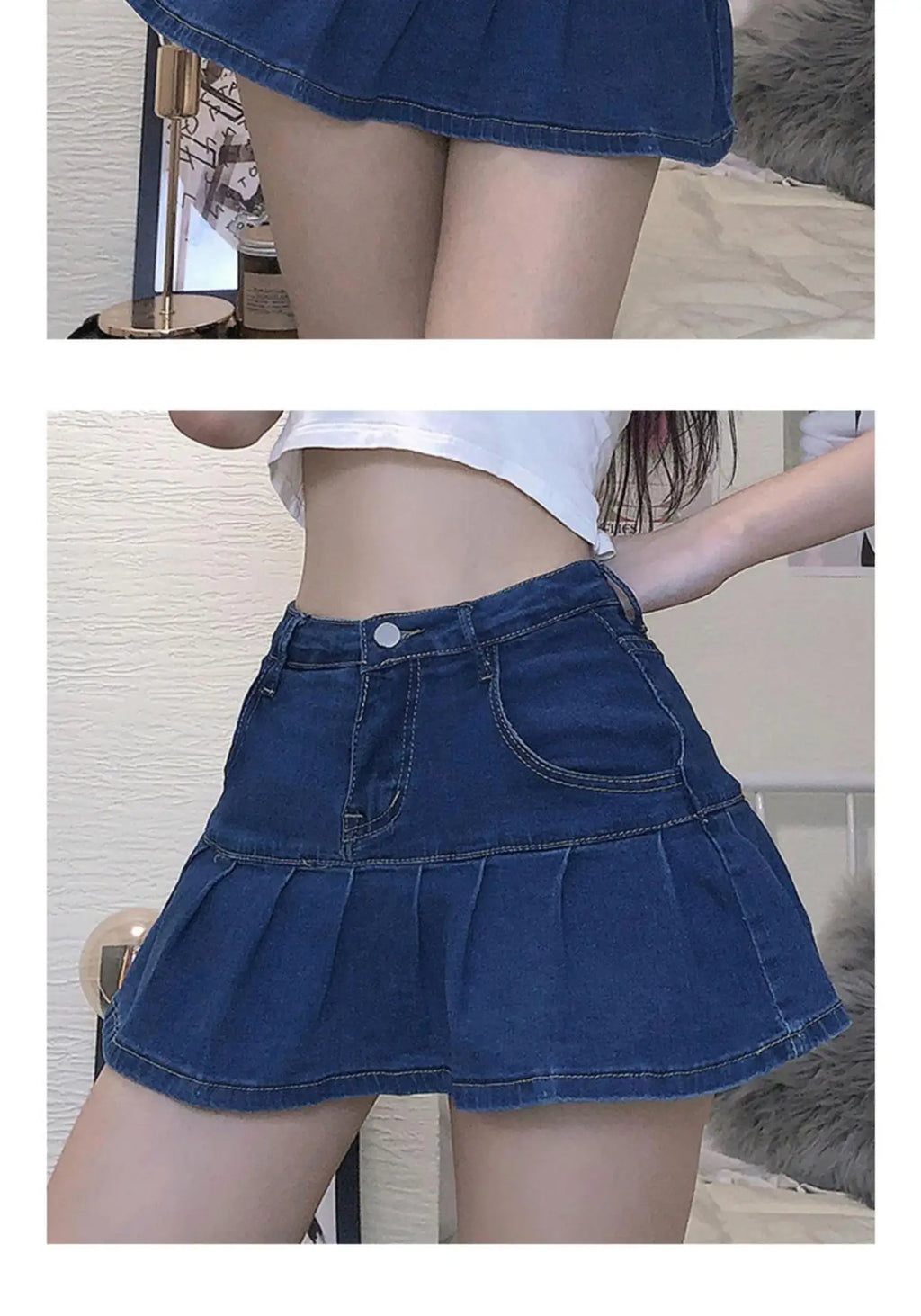Summer Women Y2k High Waist Mini Skirts Girls Korean A Line Denim Pleated Dress Female Fashion Punk Blue Harajuku Jeans Skirts