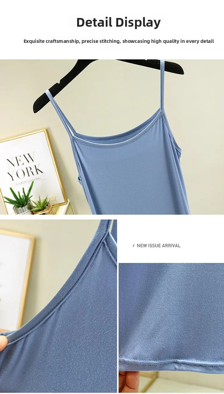 Modal Sleeveless Vest Dress Women Summer Thin Base Layer Color Block Casual round Neck Scene Casual July Deer Brand Dress