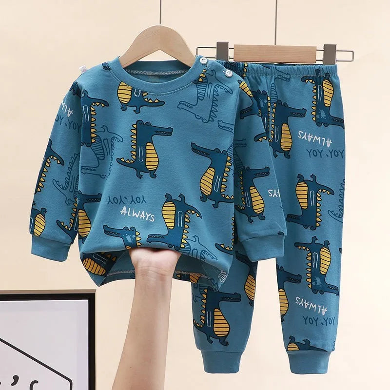0 1 2 3 4years Baby Long Sleeve Suit Cartoon Printed Kids Home Clothes Pajamas Set Toddler Costume Cotton Children's Wear Pjs