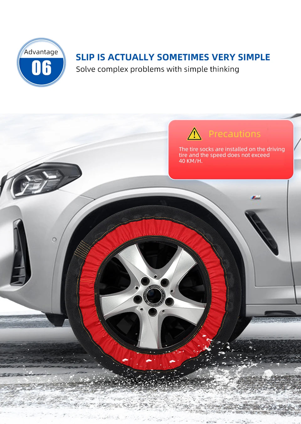 Car Red Black Anti Skiing Sock With High Resistance Fiber Anti Slip Silent Don't Damage Tire With Storage Bag & Gloves & Sleeves