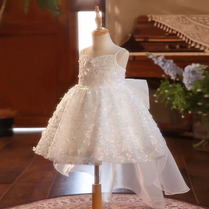 Dreamy Vow J702 Charming White Baby Girl Dress Delicate Sequined Bow-adorned Sleeveless Spring Summer Party Ball Gown