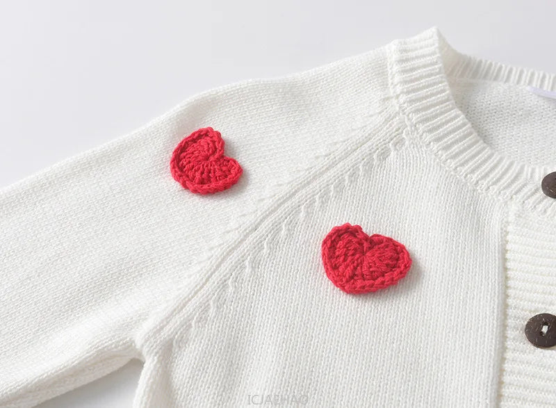 Teen Girl Clothes 2025 Children New Korean Cardigan Girls Knit Jacket Spring Autumn Outfit Style Costume Handmade Heart DIY Kids