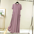 Casual Modal Sleep Dress Women Summer Large Size round Neck over Knee Long Dress Loose Slimming Short Sleeve Dress
