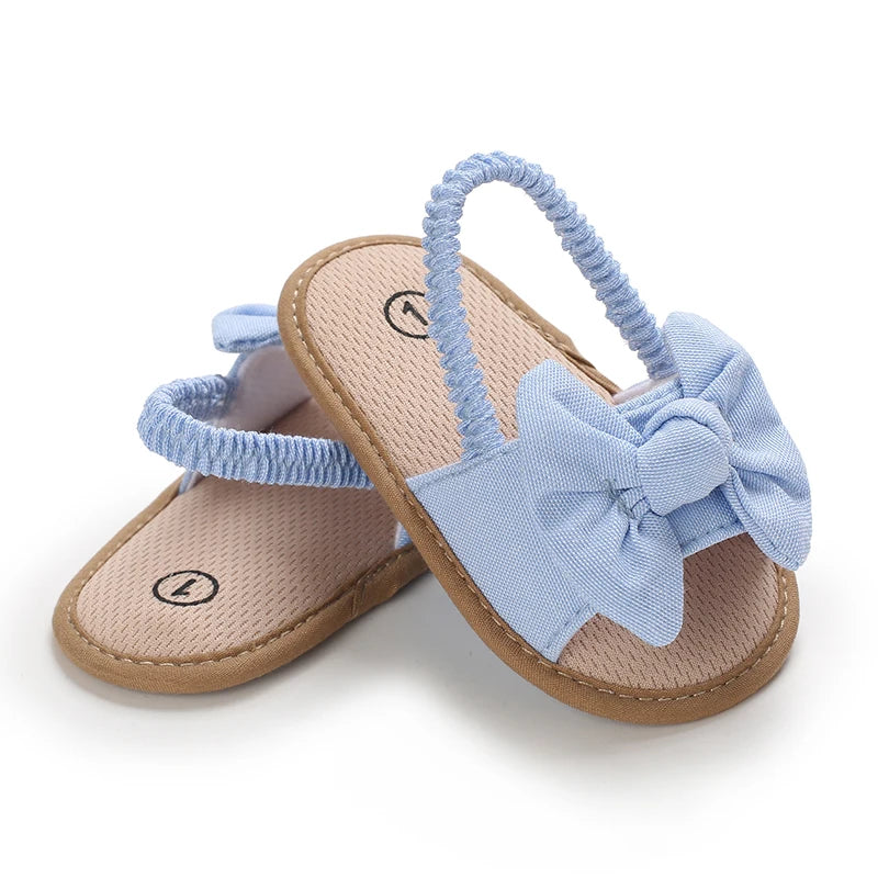 Blue 0-18M baby sandals for girls PU butterfly dew toe solid summer outdoor soft sole non slip rubber baby shoes for learning to