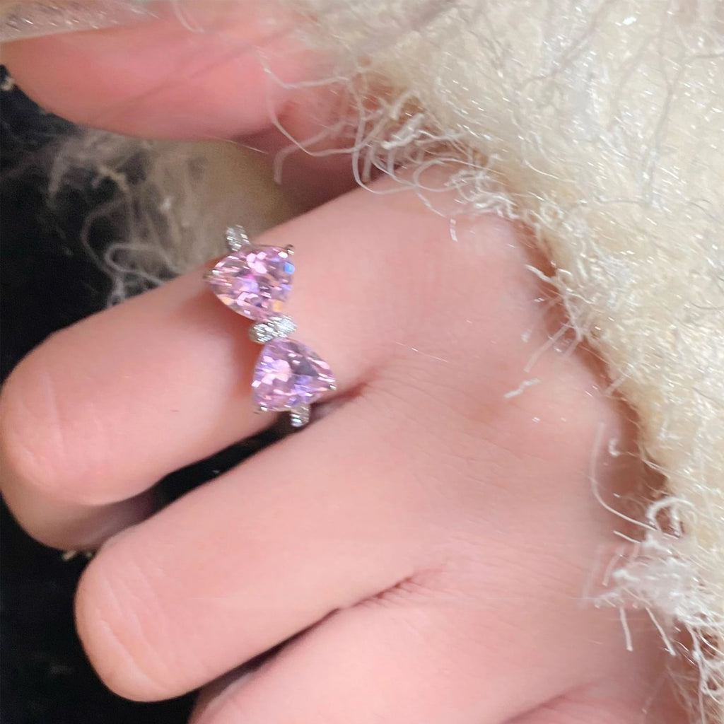 New Arrived Romantic Lovely Pink Bowknot Design Female Exquisite Jewelry Ring with Micro Bow Tie Zircon for Party and Dating