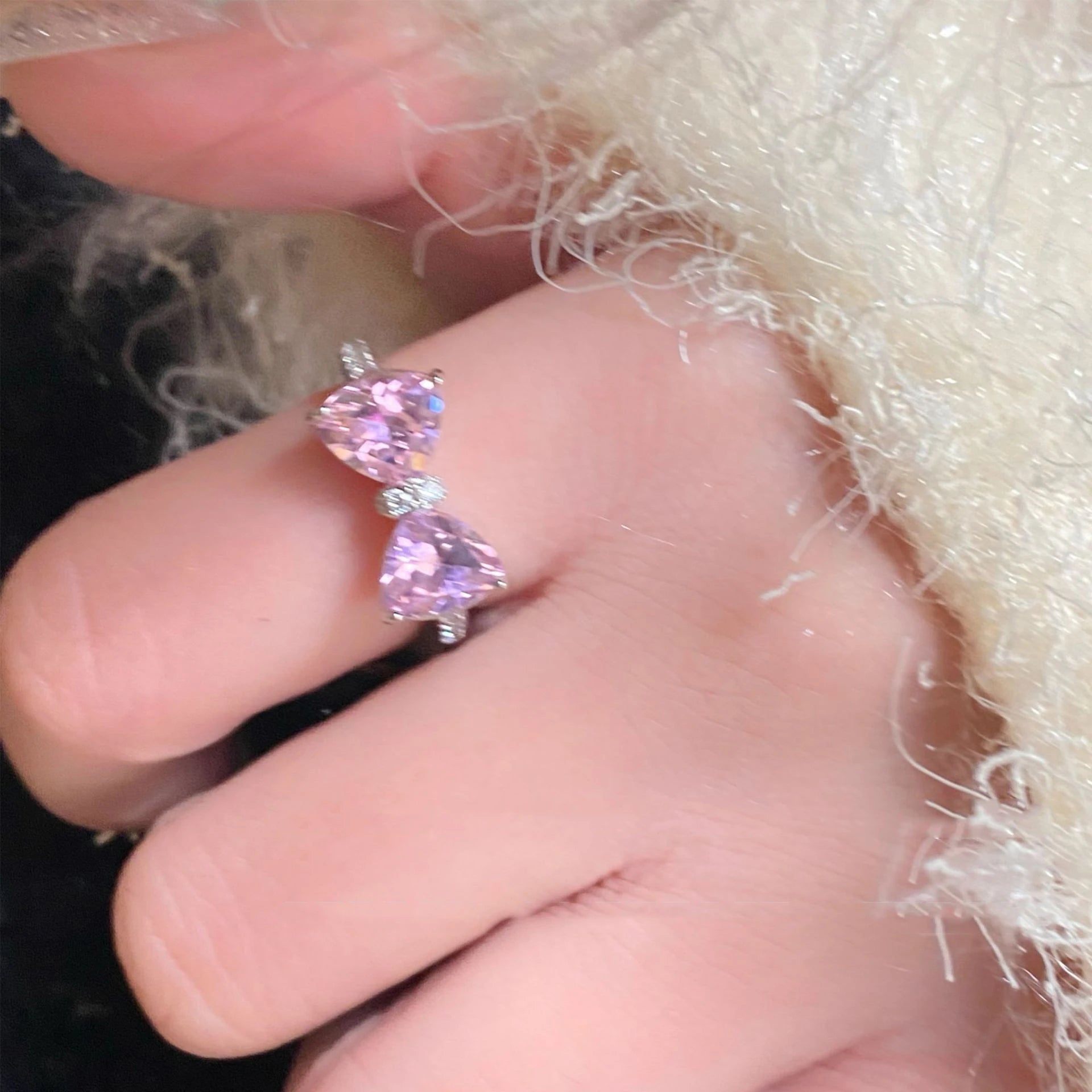 New Arrived Romantic Lovely Pink Bowknot Design Female Exquisite Jewelry Ring with Micro Bow Tie Zircon for Party and Dating