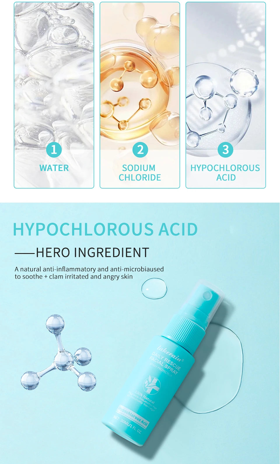 PH Balancing Toner Daily Rescue Facial Spray for Sensitive Skin Hypochlorous Acid Spray Helps Reduce Redness Breakouts Soothing