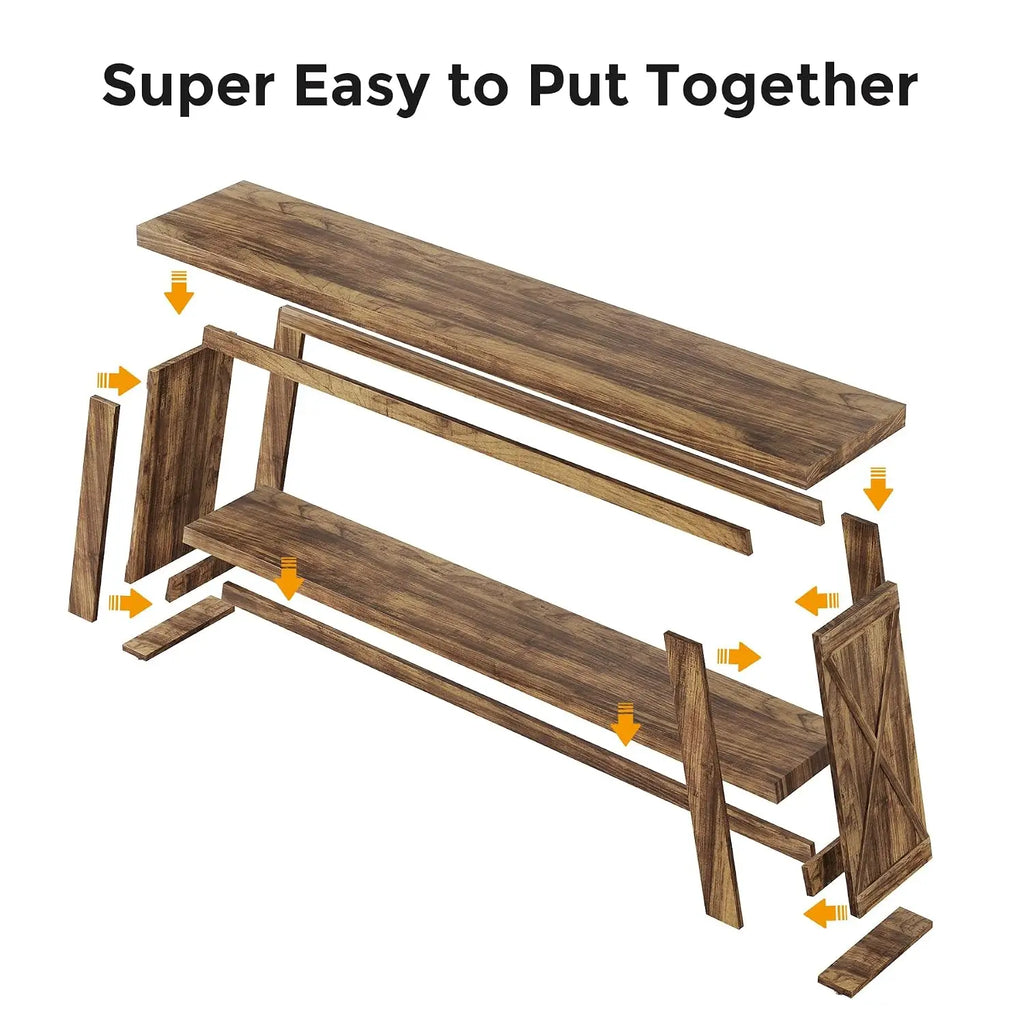 70.87" Extra Long Narrow Sofa Table 2-Tier Entryway Table for Living Room Hallway Entrance Foyer Rustic Brown, Customized