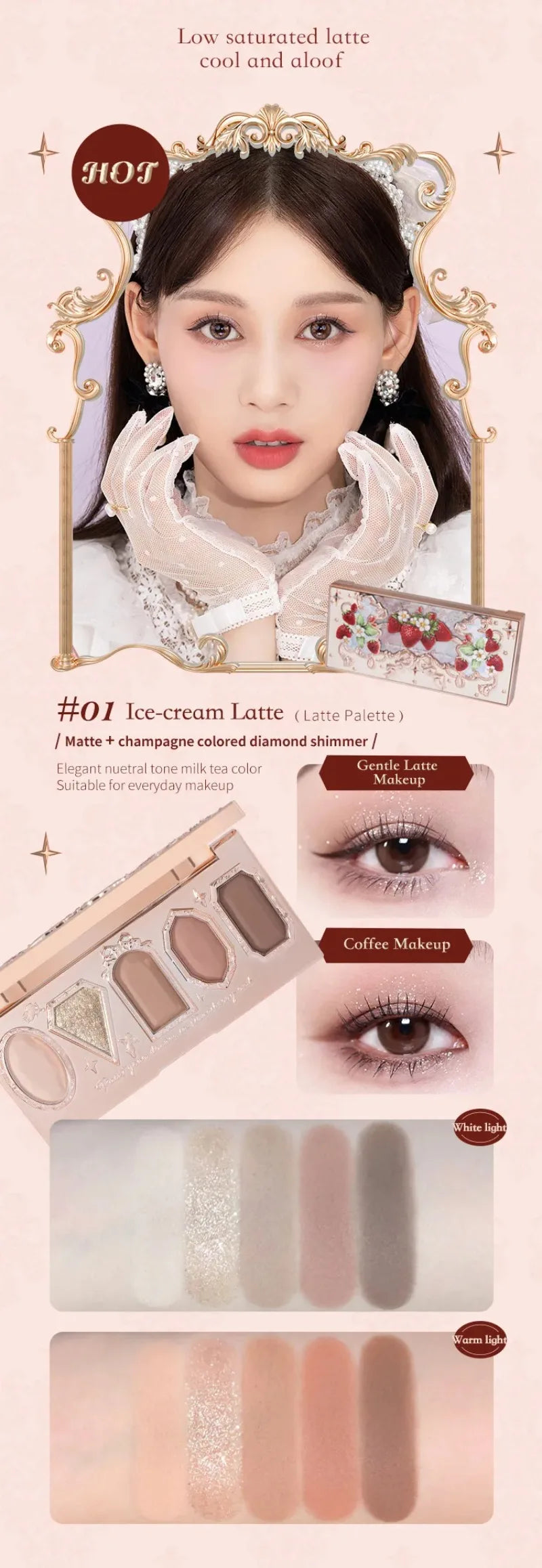 Flower Knows Strawberry Rococo Series Makeup Set Glitter Matte Eyeshadow Palette Blusher Power Velvet Lipstick Kit Perfume Set