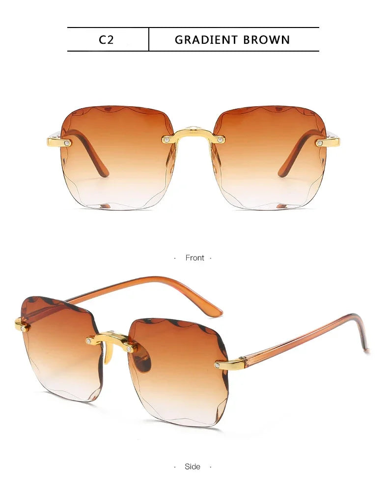 Square Rimless Sunglasses Women Luxury Brand Designer Summer Glasses Fashion Sun glasses For Men UV400 Shades Oculos