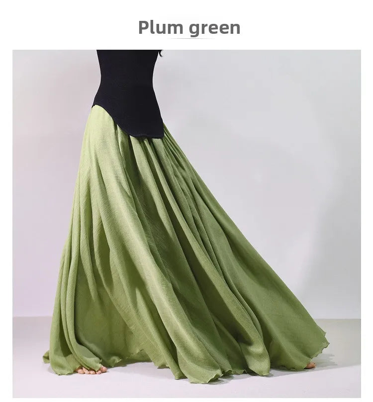 New In 2026 Spring Summer Woman Cotton Linen Midi Skirt Solid Color Loose Flared Pleated A-line Skirt Female Sweet Elegant Skirt