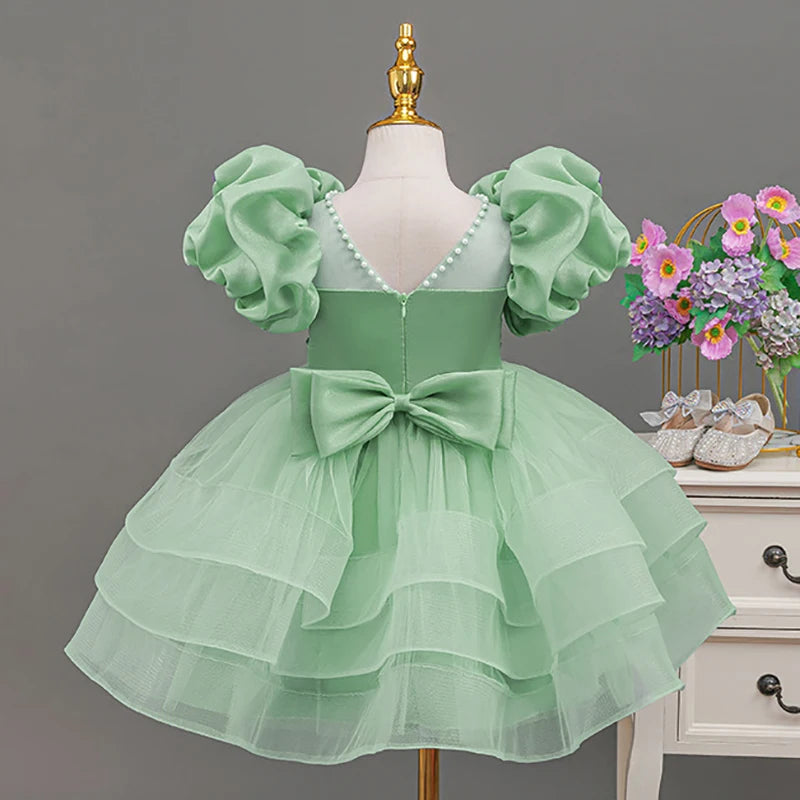 HETISO Girls' Children's Dress Beading Layered Princess Kids Evening Festive Ball Gown Elementary Student Girl Clothes 3-8 Years