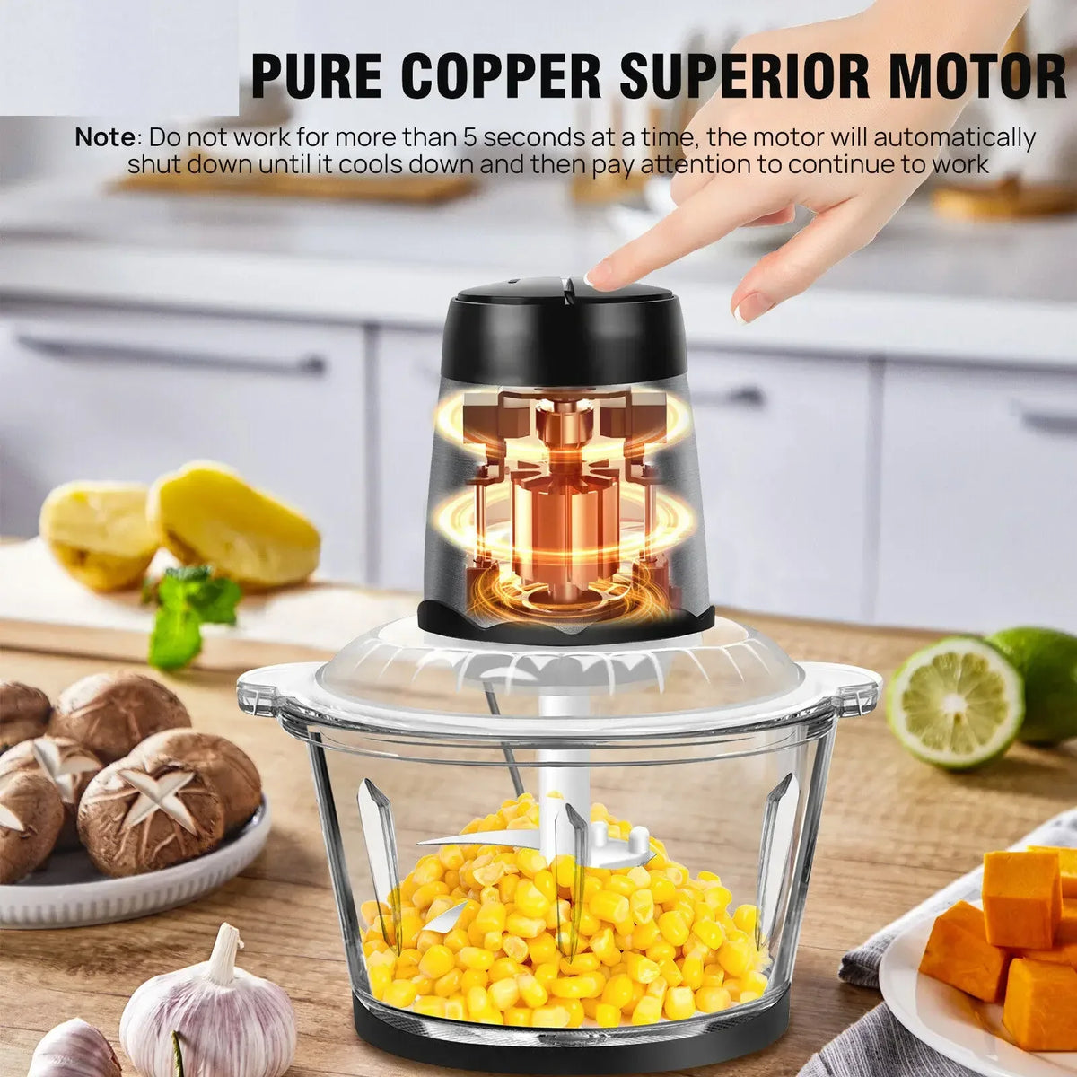 2L Electric Meat Grinder Food Chopper Stainless-Steel Blades Small Food Processor Removable Dicer 2 Speeds Meat Mincer