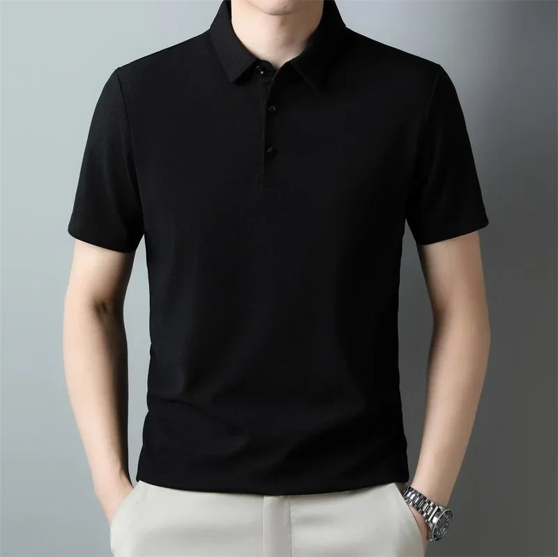 Men's Casual Waffle Knit Short Sleeve Polo Shirt - Solid Color
