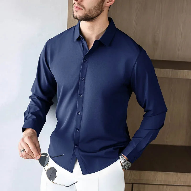 New Men'S Business Casual Long Sleeved Solid Color Shirt Wrinkle Resistant Wrinkle Free Comfortable All Season Versatile Top
