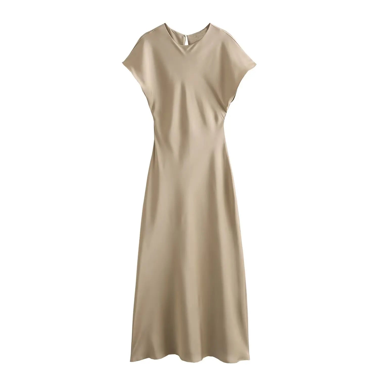 Woman Satin Midi Dress Summer Female Solid Fashion Elegant Long Dresses Lady Chic Short Sleeve O-Neck Evening Party Dress
