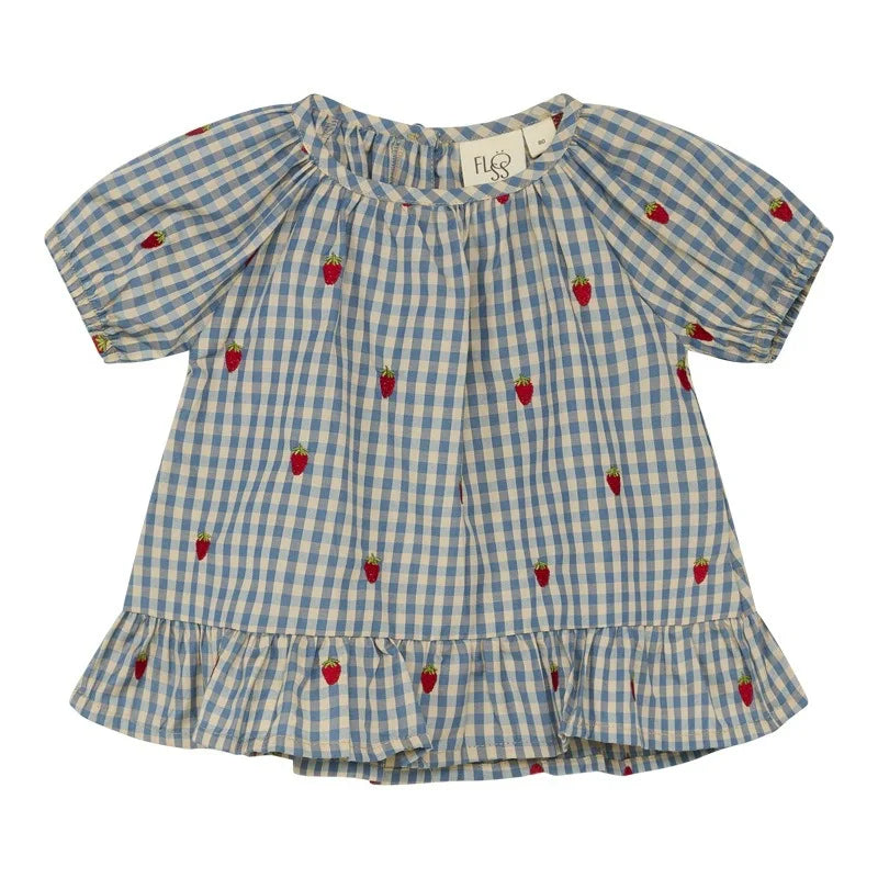 Girls Plaid Strawberry Cotton Dress & Shorts Set | Summer Outfit